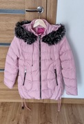 Kurtka zimowa taliowana 152 różowa z futerkiem