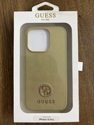 Guess iPhone 15 Pro Gold HardCase Strass Metal Logo.