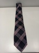 Jedwabny krawat Lambert – krata navy/burgund/srebro