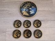 Zestaw orientalnych tac dekoracyjnych – duża + 6 małych malowane