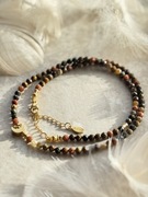 Naszyjnik choker z kamieni tygrysie oko i piasek pustyni 39,5cm + 5,5cm 