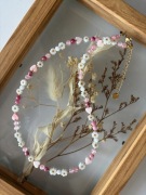 Naszyjnik Pink Margaretka 41 cm jadeit Agat biały stokrotki