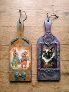 Deski dekoracyjne dekor drewno 35 cm vintage pies markiz, zające wielkanoc