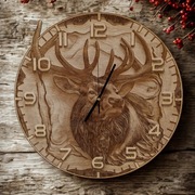 Zegar ścienny z jeleniem - grawer 3D - średnica 40 cm