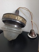 Lampa sufitowa / wisząca vintage PRL – mosiądz, szklany klosz