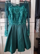  ZIELONA KORONKOWA ROZKLOSZOWANA SUKIENKA S/M 38