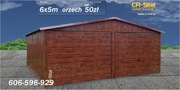 Garaż blaszany. 6x5 m. Bramy podnoszone. Dodatkowe drzwi. Orzech.
