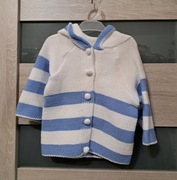 Sweter sweterek 74cm biały w paski dłuższy z kapturem