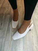 (43) Białe, ślubne czółenka wieczorowe z odkrytą piętą, NOWE 