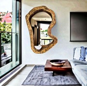 nowoczesne lustro do przedpokoju asymetryczne drewniane