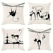 Zestaw 4 poszewek dekoracyjnych na poduszki z czarnym kotem 45x45cm