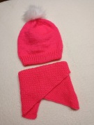 Komplet Zimowy Czapka Komin Neonowy Róż 40-48 cm, Rekodzieło