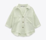 Zara koszula XS 34 100% lniana miętowa pistacjowa short shirt 