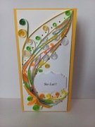 Ręcznie robiona kartka okolicznościowa. Quilling, rękodzieło 