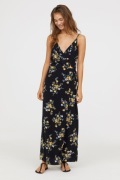 Sukienka H&M czarna żółte kwiaty 46 3XL plus size wiskoza floral maxi długa