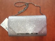 Nowa srebrna/szara kopertówka firmy Mascara, na łańcuszku.