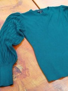 Nowa szmaragdowa zielona bluzka z bufiastymi rękawami Qed London M 38 