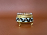 Stara ZSRR emaliowana złocona solniczka z łyżeczką