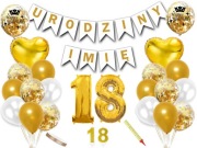 Zestaw dekoracji na 18 urodziny baner + imię jubilata balony