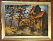 Obraz JESIEŃ - JESIENNY KRAJOBRAZ - 30x40 cm - olej na płótnie