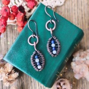 Miedziane kolczyki z akwamarynem i lapis lazuli