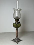 Lampa naftowa z oryginalnym kloszem, szkło barwione XIX w.