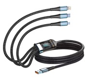 Kabel 3w1 100W z nylonem – USB, Type-C, Micro, szybkie ładowanie
