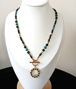 Naszyjnik z kamieni naturalnych agat obsydian I jaspis świąteczny 