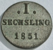 1 SECHSLING  1851, HAMBURG, Ag