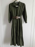 Długa sukienka z paskiem Maxi Khaki RESERVED r. 34 XS jak nowa!