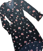 Divided H&M Sukienka na zakładkę dekolt V czarna kwiaty rozmiar S (36)