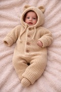 Ręcznie robiony  kombinezon niemowlęcy z kapturkiem