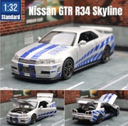 Nissan Skyline GTR R34 1:32 Model Samochodu Diecast Światło Dźwięk
