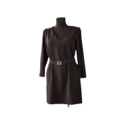 Czarna sukienka 36 elegancka klasyczna V-neck biurowa Gerard Darel