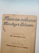 Drewniana tablica weselna Historia Miłosna Pary Młodej
