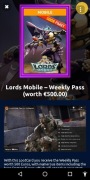 Lords Mobile weekly pass (Worth 500 euro) 