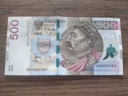 Banknot 500 zł seria AA luty 2016 