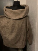 H&M sweter tunika z golfem oversize z wełną gruby duży beżowy taupe