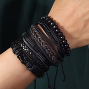 MĘSKA SKÓRZANA BRANSOLETKA pleciona  rzemyk zestaw