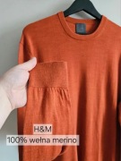 Sweter męski wełna merino rudy pomarańczowy H&M XL