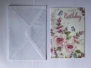 Kartka urodzinowa Happy Birthday kwiaty + koperta elegancka