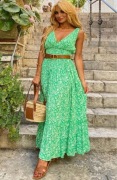 ZARA sukienka z falbaną, zielono-biały wzór w kwiaty, duże XS jak S