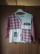 Koszulka na długi rękaw beżowo-czerwona dziewczęcy rozmiar 158