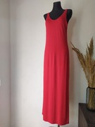 MIKOS Czerwona sukienka na wąskich ramiączkach Basic Maxi Klasyczna 40