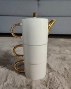 Elegancki zestaw do herbaty lub kawy – biało-złoty