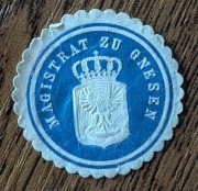 Magistrat miasta Gniezno Gnesen zalepka pieczęć przed 1918r