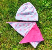 Polski piękny komplet bawełniany,czapka + chustka dwukolorowa,r. 2-4 lata