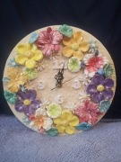 Zegar ścienny kwiaty Rzeźbiony ceramiczny ręcznie robiony 22cm