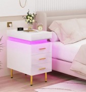 Szafka nocna led, stolik biały USB