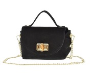 Laura Biaggi torebka skóra naturalna czarna mini złoty łańcuszek